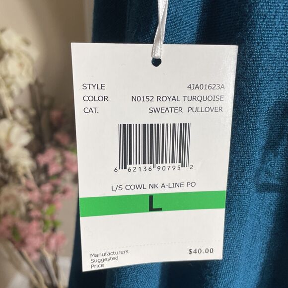 CAROLYN TAYLOR Turquoise Knit Pullover Sweater Turtle Neck Women Size Large - Picture 8 of 8